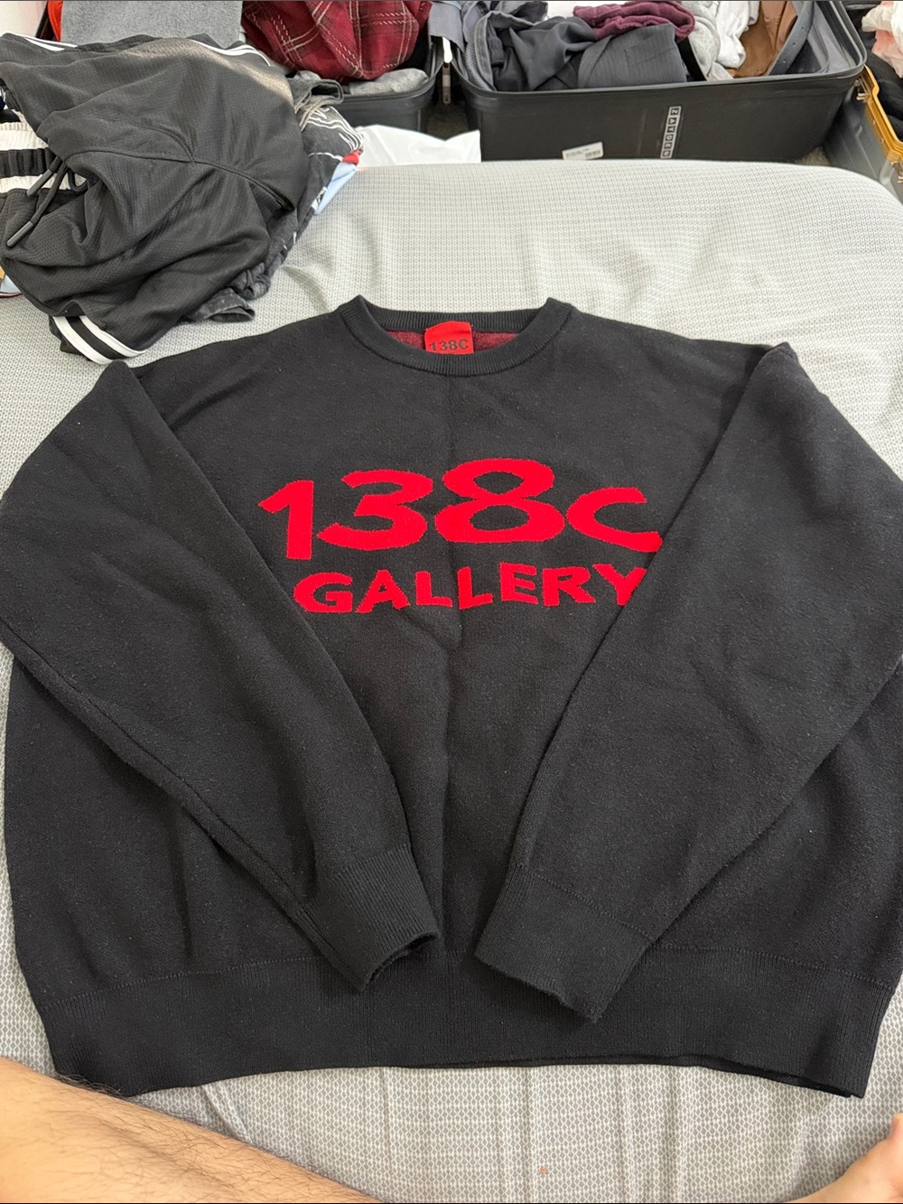 138C Gallery Men's Black Crewneck Sweater with Red Logo
